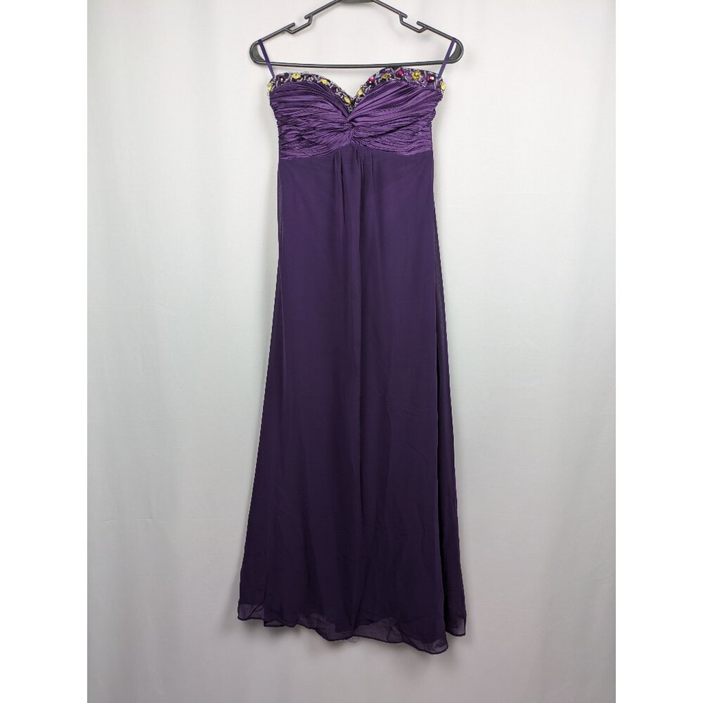 Ever Pretty Size 4 Purple Strapless Beaded Chiffon Gown